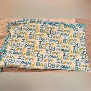 Baby Fleece Blanket I Love Mommy Daddy Blue Green Fringe